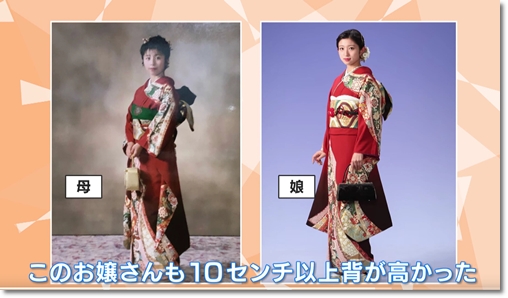 身長差13cmのママ振袖仕立て直し（母と娘の着用比較）