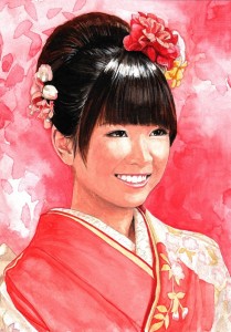 美浜町の「振袖美人」水彩画完成!