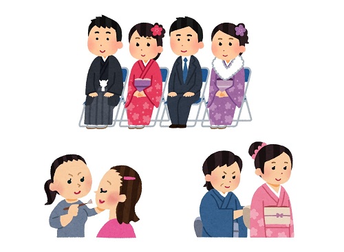 成人式の着付けヘアメイクのイラスト