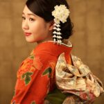 振袖ヘア 白のつまみ簪