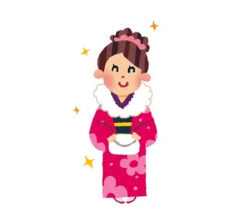 成人式の振袖を女性のイラスト