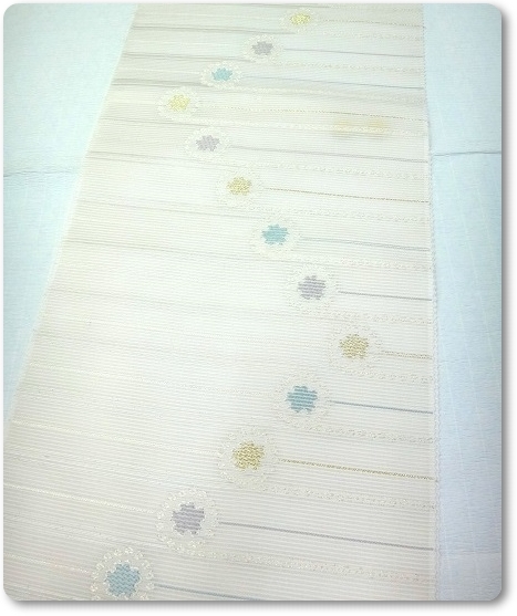 夏名古屋帯 絽 正絹 新品未仕立て 横線 小さな花柄