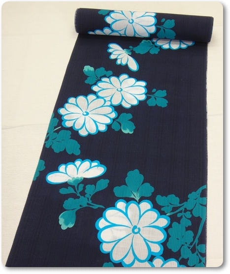 女性用浴衣反物 綿100% VIVI 濃紺 水色花柄