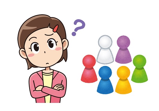 色選びで悩む女性のイラスト