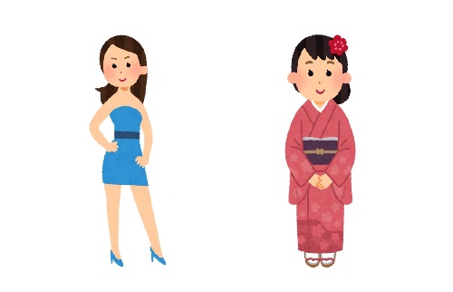 ファッションモデルと和服の女性のイラスト