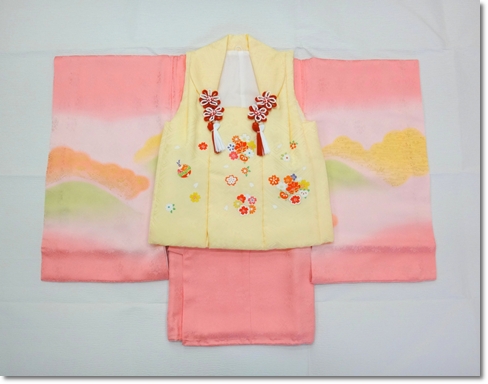 女の子お宮参り産着の着物 ピンク遠山ぼかし スッキリ 柄少なめ おすすめ人気購入品