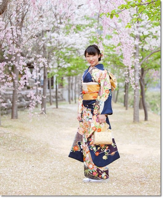 成人式前撮り 満開の桜の下でのロケーション撮影