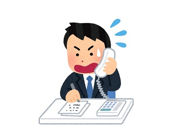 焦って電話対応する男性のイラスト