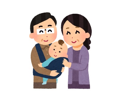 赤ちゃんを抱く中年夫婦イラスト