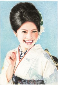 知立市の振袖美人「色鉛筆肖像画」